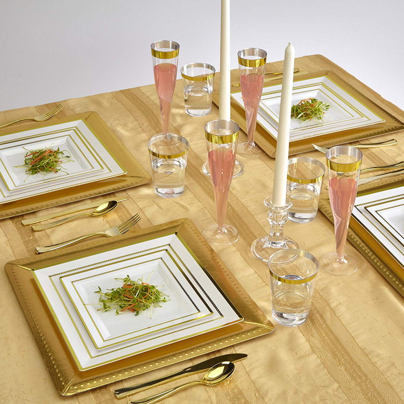Ensemble d'articles de fête jetables en plastique épais, Or