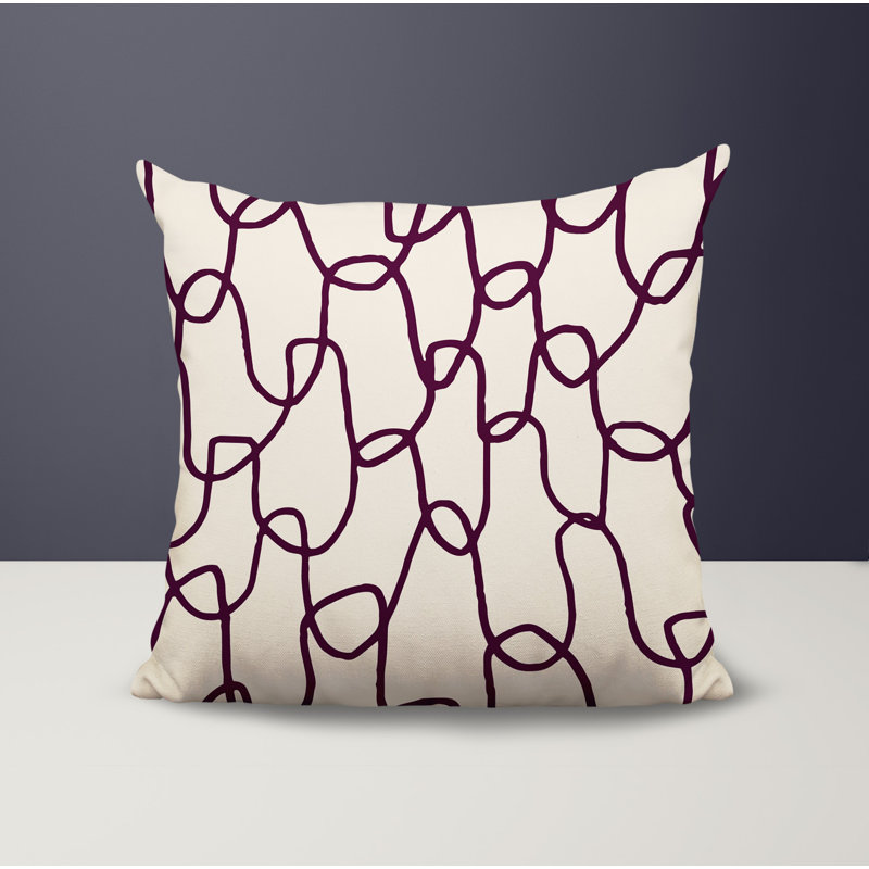 Oreiller carré réversible intérieur / extérieur Fina, H 15 po x l 15 po, Mauve / noir / blanc cassé abstrait