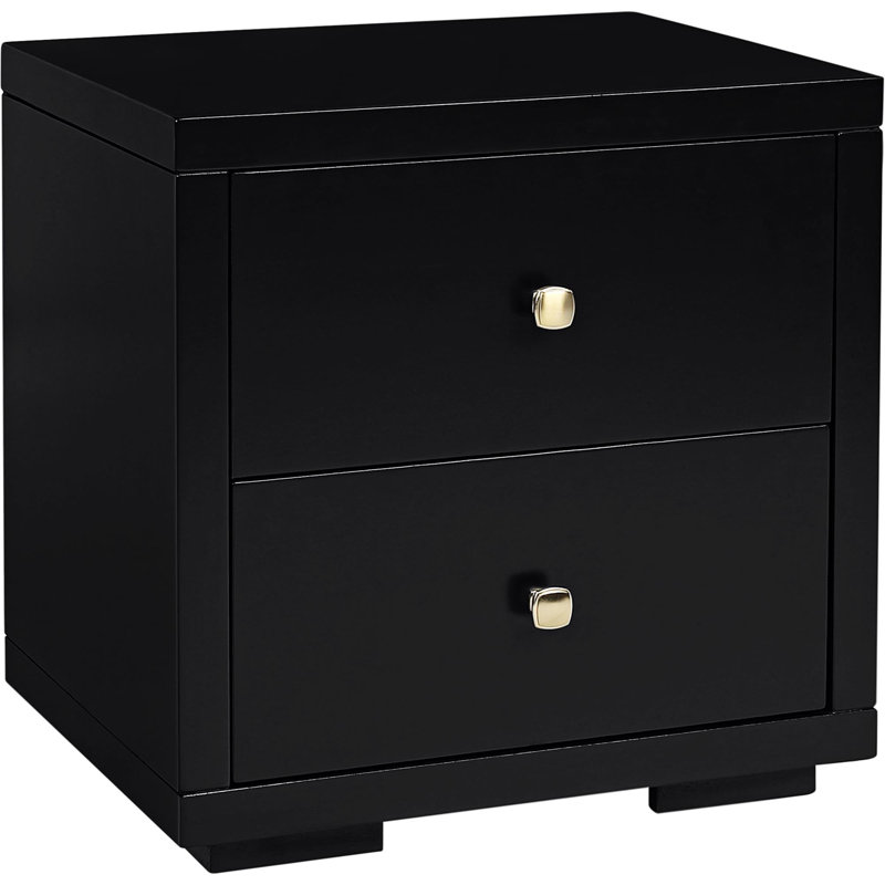 2 Drawer Wooden Nightstand, Black
