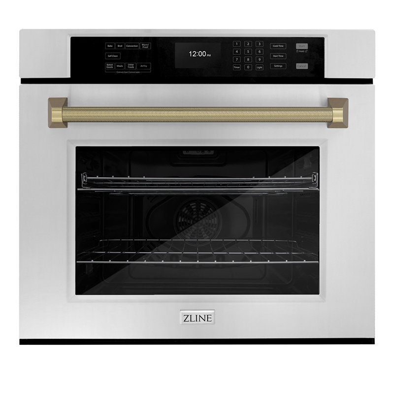 ZLINE Autograph 30 in. True Convection Single Wall Oven in Stainless Steel & Bronze Helix Handle