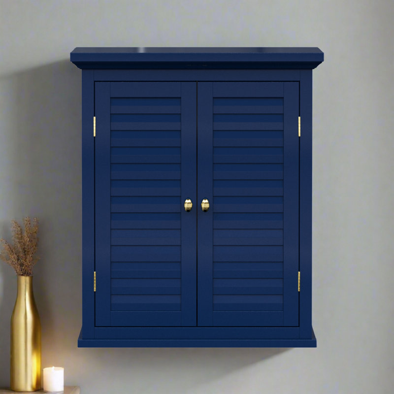 Glancy Two Shutter Doors Removable Wooden Corner Wall Cabinet, Navy