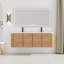 Meuble-lavabo mural moderne en bois naturel 60 po style Mid-Century