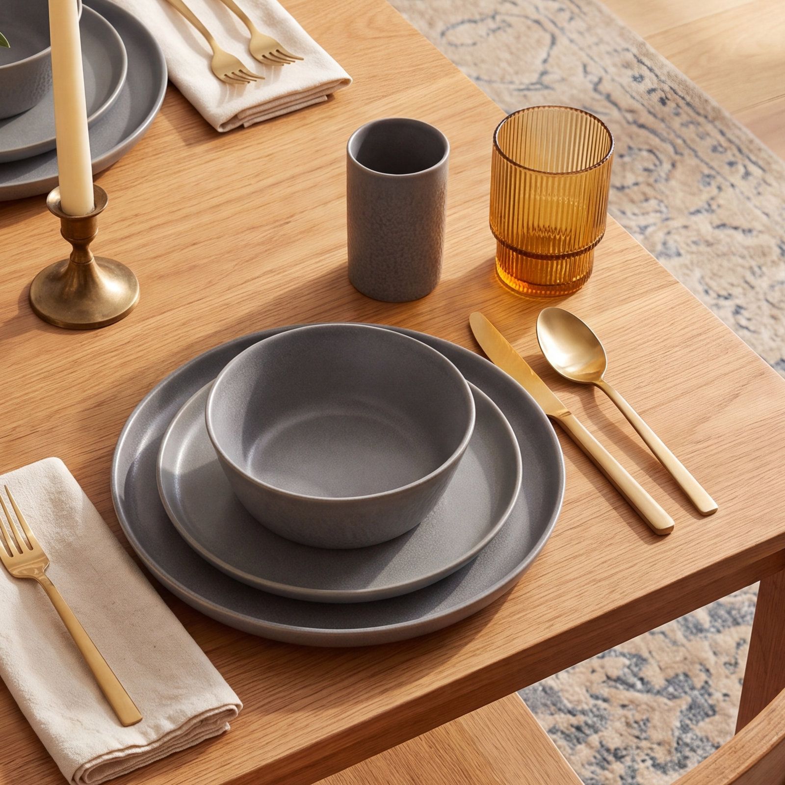 Katachi Stoneware Dinnerware Set, Light Gray