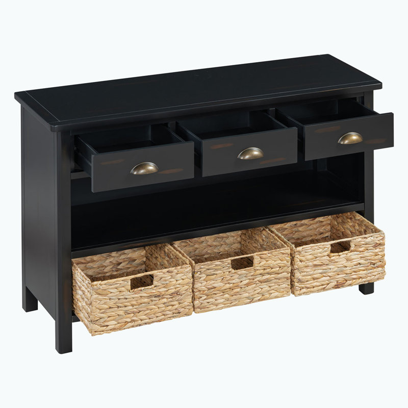 Commode de rangement avec 3 tiroirs et paniers tissés, Espresso