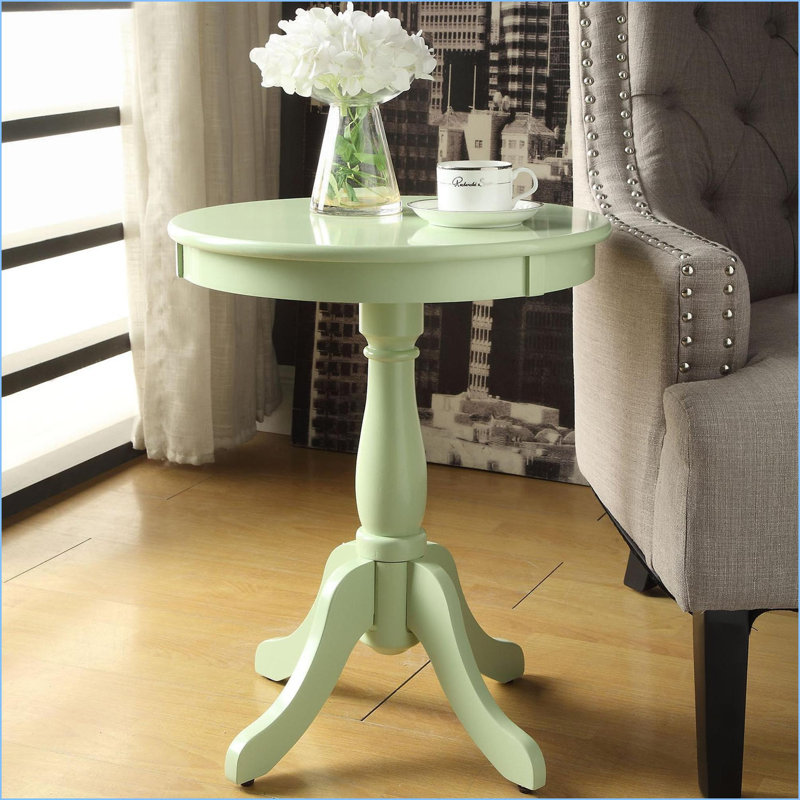 Table basse de style chalet vert clair - Piédestal tourné peu encombrant pour petits espaces
