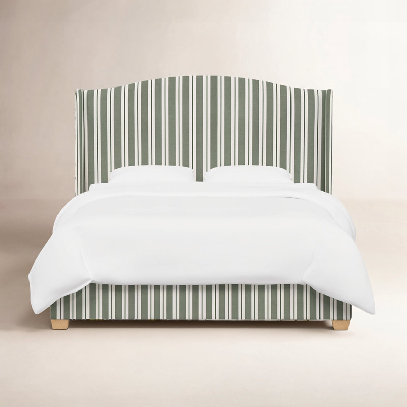 Hagerman Upholstered Wingback Bed, Full, Anderson Stripe Green
