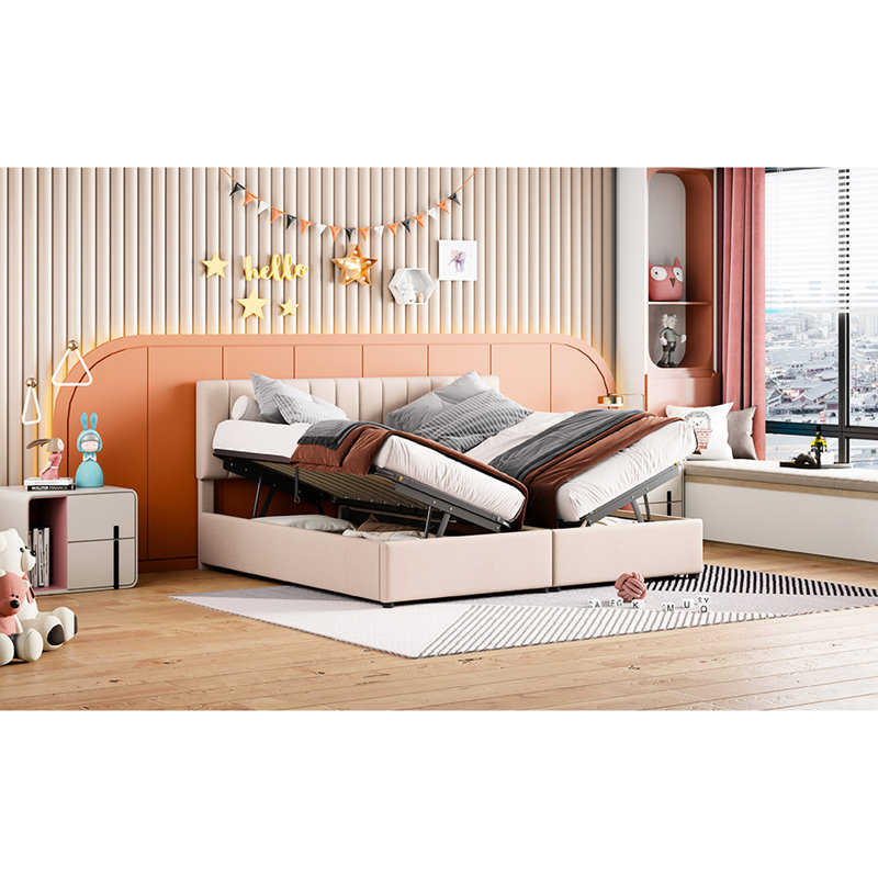 Lit plateforme avec rangement hydraulique beige attrayant pour une utilisation très grande taille