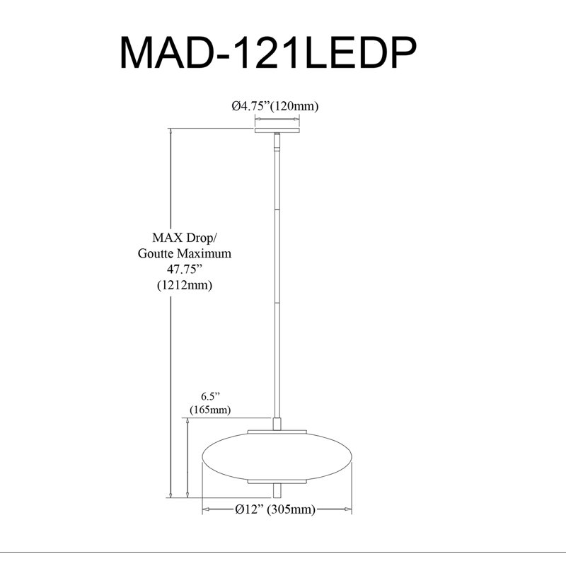 Luminaire suspendu géométrique simple à 1 lumière Botir, Chrome poli