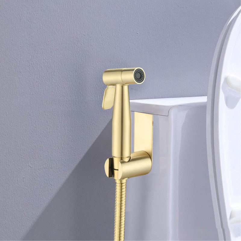 Brushed Gold Metal Toilet Bidet - Handheld, Hygienic And Efficient, With Adjustable Spray For A Cleaner Area Handheld Hygiene Design, Function Bathroom