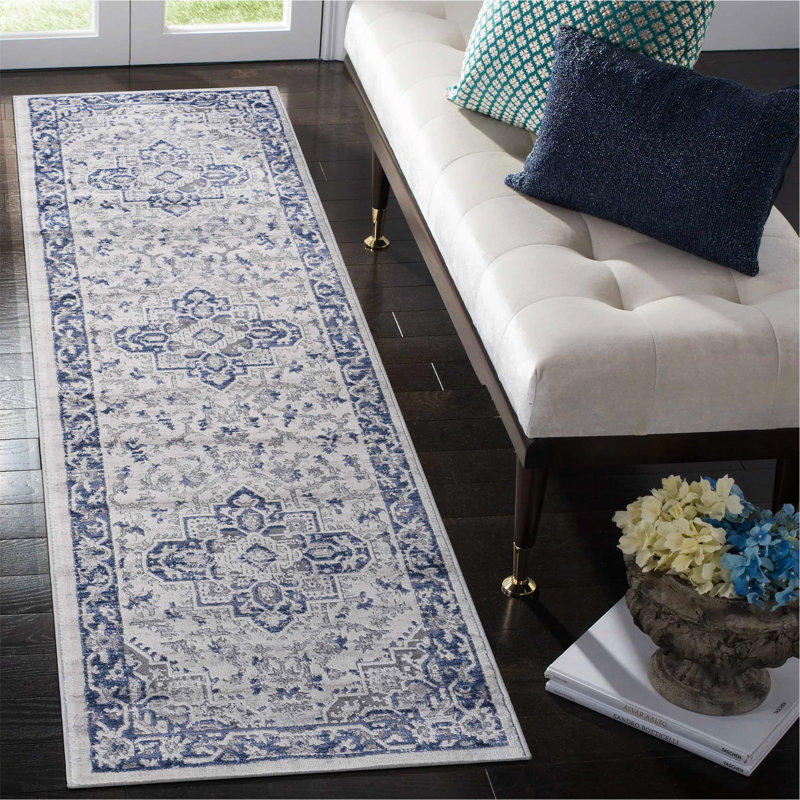  Blue / Grey / Oriental Area Rug, Runner 2'2" x 8'