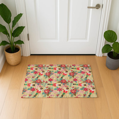 Premium Machine Washable Dockside AMF1822 Nutcracker and Poinsettia Rug