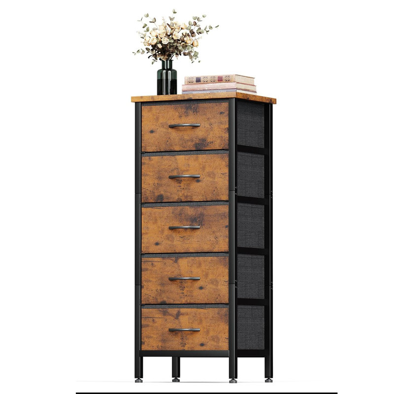 40 cm W Chest of 5 Drawers, Rustic Brown