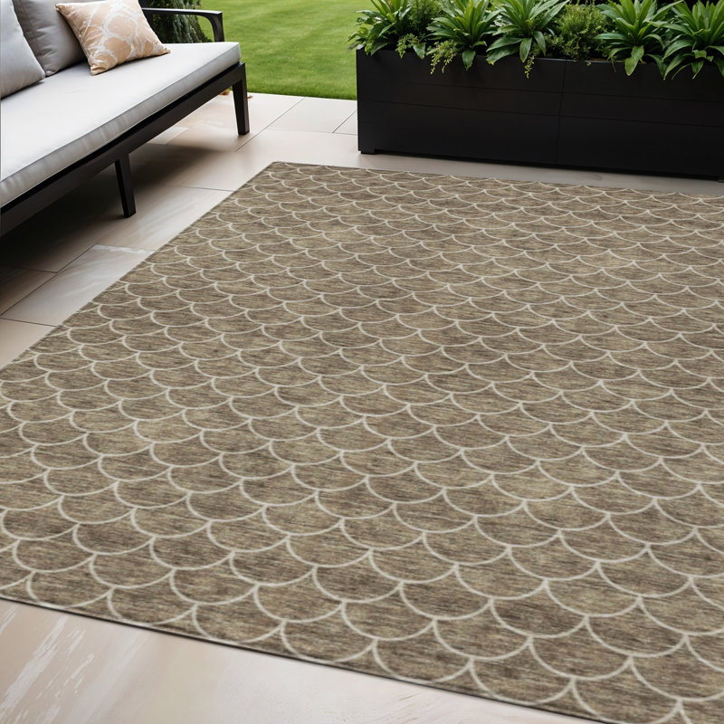 5' X 8' Brown Geometric Washable Indoor Outdoor Area Rug