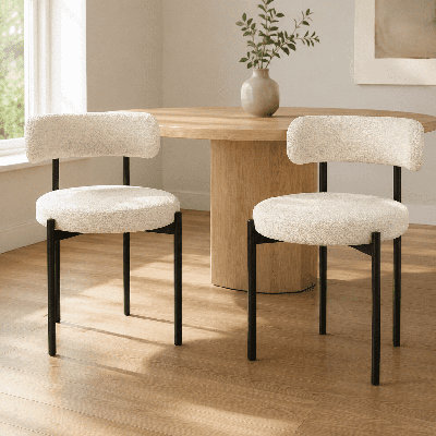 Ensemble de 4 chaises de salle à manger Aykah Meli, chaises rembourrées modernes en boucle avec dossier incurvé, pieds en métal, mobilier de salon, chaises de cuisine au design d'assise ronde