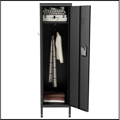 Armoire de bureau en métal avec porte ventilée, serrure et crochets latéraux