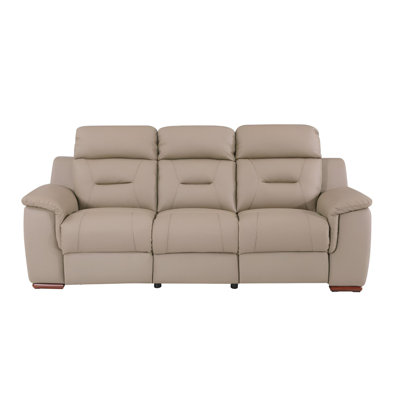  Bellmont Sofa 90" Beige Faux Leather Sofa With Brown Legs