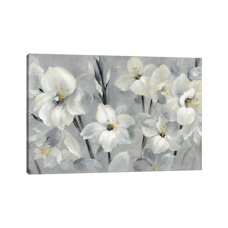 Flowers On Grey by Silvia Vassileva - Wrapped Canvas Painting, 20.32 cm H x 30.48 cm W