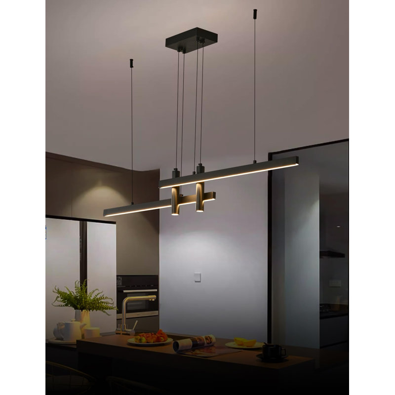 Luminaires suspendus linéaires modernes, îlot de cuisine, lustres de table de billard à lumières DEL minimalistes, luminaire suspendu de plafond à intensité variable avec télécommande (noir)