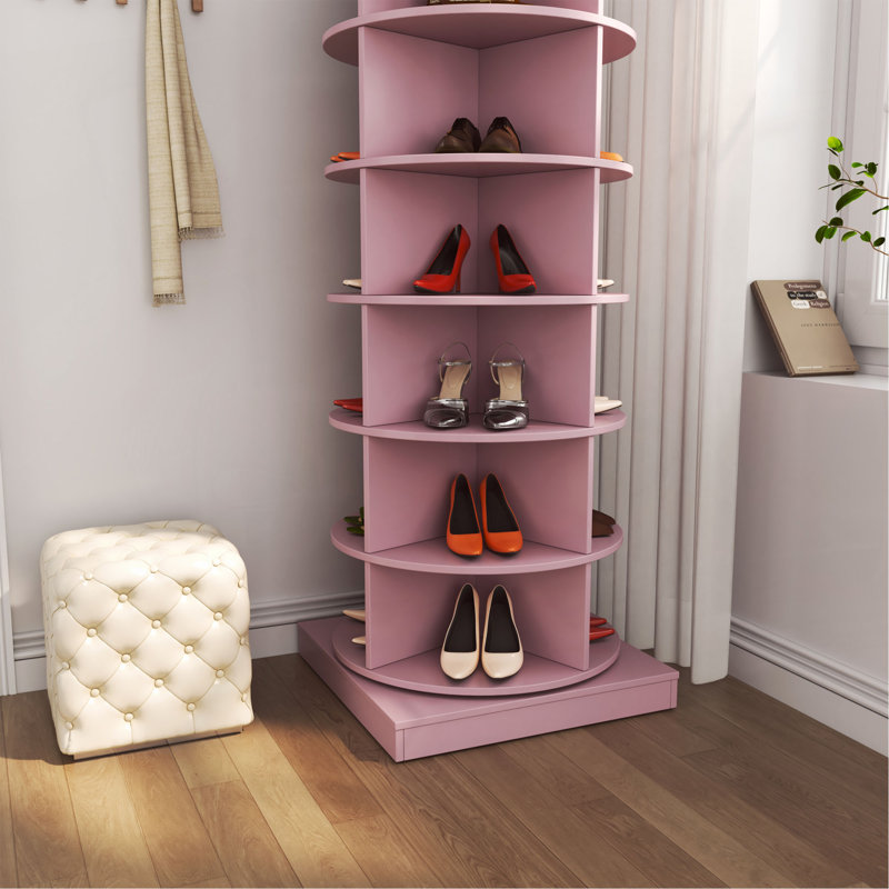 Armoire à chaussures rose rotative 360 degrés 6 couches, Rose
