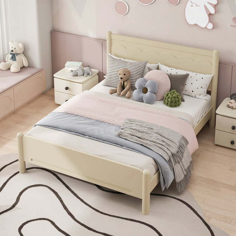 Structure de lit moderne en bois, Beige, Grand