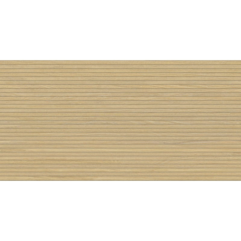 Woodline 24"x48" 3D Ribbed/Fluted Wood Look Porcelain Wall and Floor Tile, Oak