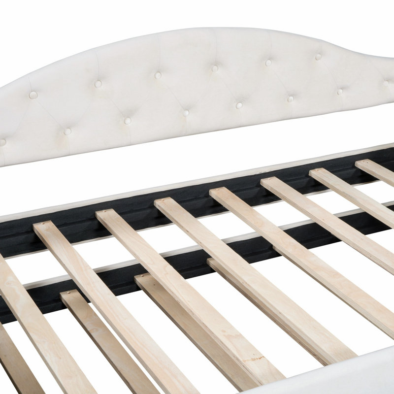 Tufted Upholstered Daybed With Trundle, USB And Type-C Charging Ports, Beige