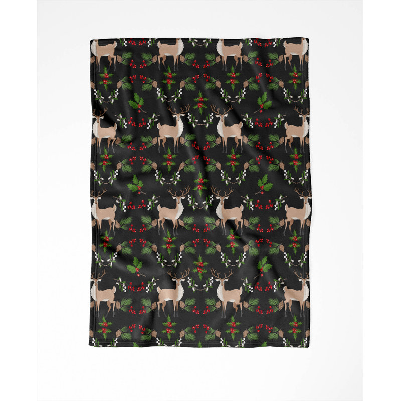 Jeté en velours Botanical Deer Holiday, L 80 po x l 60 po, Gris anthracite