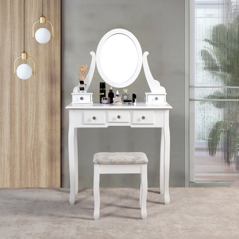 Coiffeuse Dandrew avec tabouret et miroir