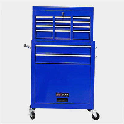 Coffre à outils roulant à grande capacité avec roulettes et tiroirs, armoire de rangement pour outils à 8 tiroirs - Bleu