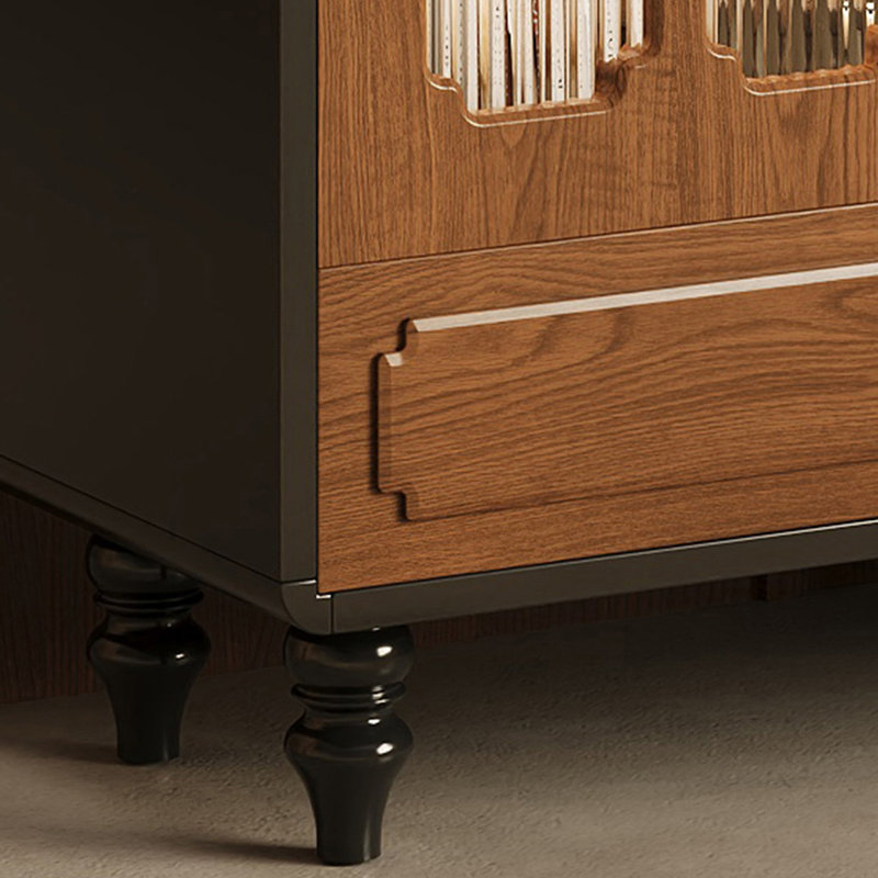 Buffet noisette + bois manufacturé noir + verre, H 44,96 po x l 28,82 po x P 15,75 po