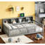 Lit en bois simple TG avec armoires de rangement et ports USB, gris, conception compacte pour les chambres modernes