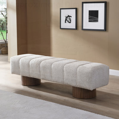 Luxueux banc de salle à manger rembourré en fausse fourrure beige d'une capacité de poids de 300 lb, parfait pour les salles à manger et les vestibules
