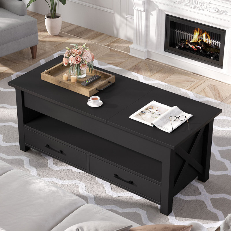 Dextyn Top Lift Coffee Table with 2 Drawers for Storage Space, 19" H x 47.2" L x 19.7" W, Black