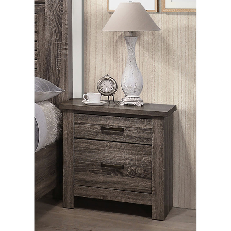 Chambre à coucher avec table de chevet 2 tiroirs de couleur brune et solide