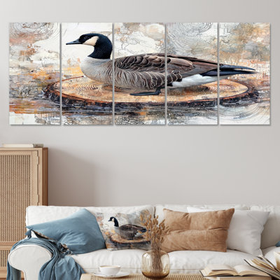 Oie canadienne dans un lac en bois, paysage III - Art mural animal de l'oie - Art mural traditionnel pour le salon