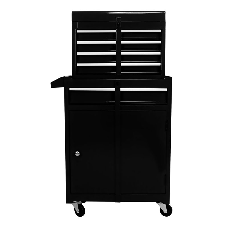 Boîte à outils en métal avec 5 tiroirs et roues verrouillables, plateau amovible à 5 roulettes noires de 0,5 à 0,6 mm d'épaisseur, 22,4 po Largeur du colis