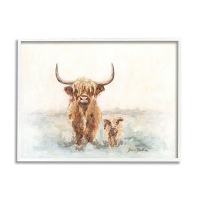 " Highland Cattle and Baby Calf Rural " Acrylic Painting