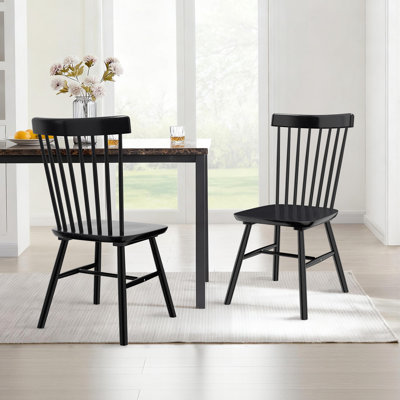 Windsor Spindle Back Dining Chair Set of 2, Solid Hardwood Kitchen and Dining Room Seating in Black