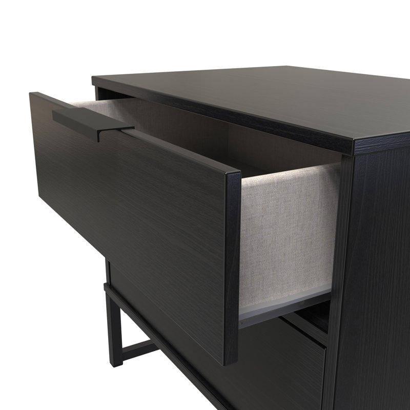 Fully Assembled Louwra 2 Drawer Bedside Table, Black Ash