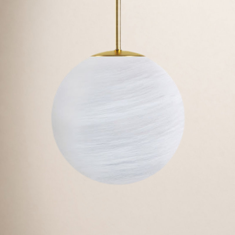 Lio 1-Light Single Moon Globe Pendant with Clouded Glass, Brushed Brass