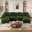 Canapé d'angle modulaire 4 places en tissu chenille confortable au design plissé, avec mousse ergonomique haute densité, 2 poufs et coussins ronds.-1816804299-1816804303