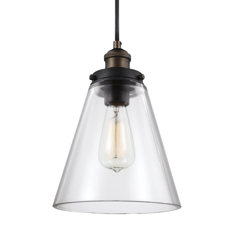 Luminaire suspendu conique 1 lumière Topanga, Laiton vieilli peint / Zinc vieilli foncé, H 10,75 po x l 9 po x P 9 po