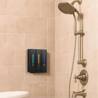 Shampoo And Conditioner Dispenser,Shower Dispenser 3 Chamber No Drill,Shower Soap Dispenser Wall Mounted.(Black)