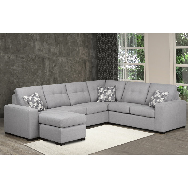 Upholstered L-Shaped Sectional Reversible, Silver 100% Polyester
