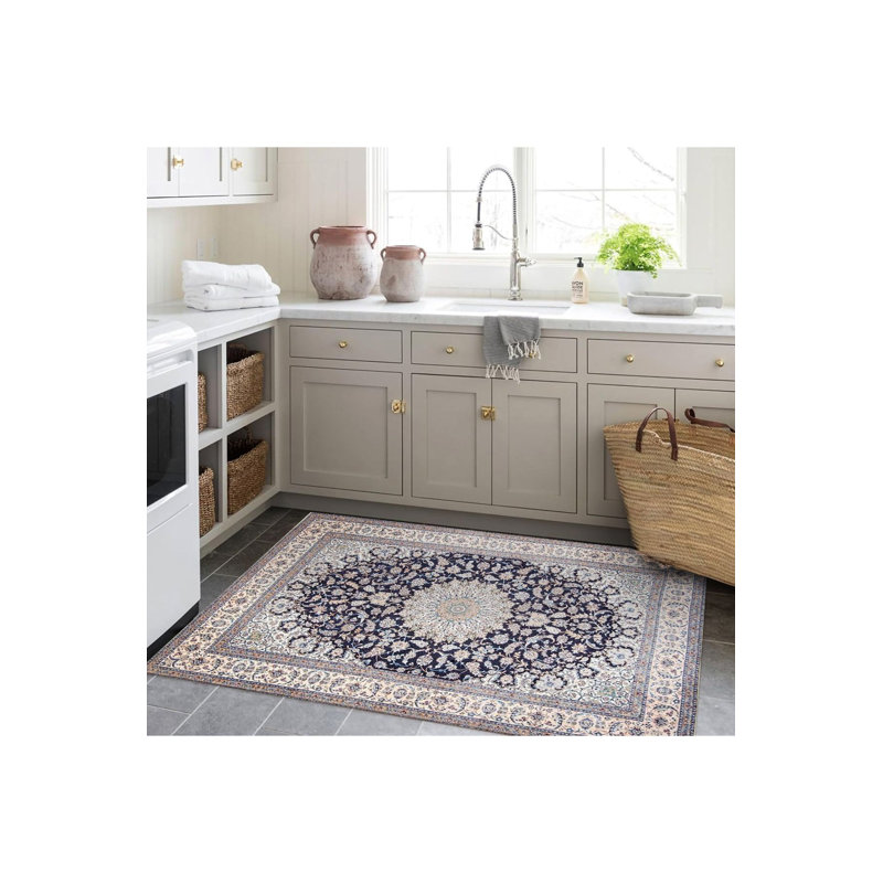 Tapis décoratif lavable à la machine beige, Rectangle 3 pi 3 po x 4 pi 11 po