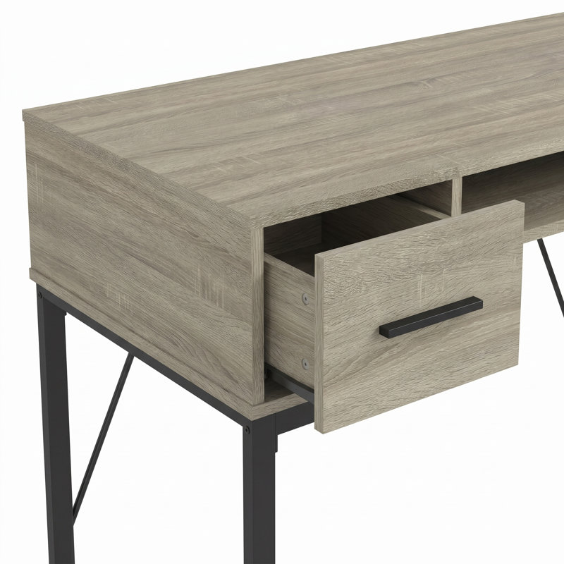 Marillany Metal Base Writing Desk, Dark Taupe/Black