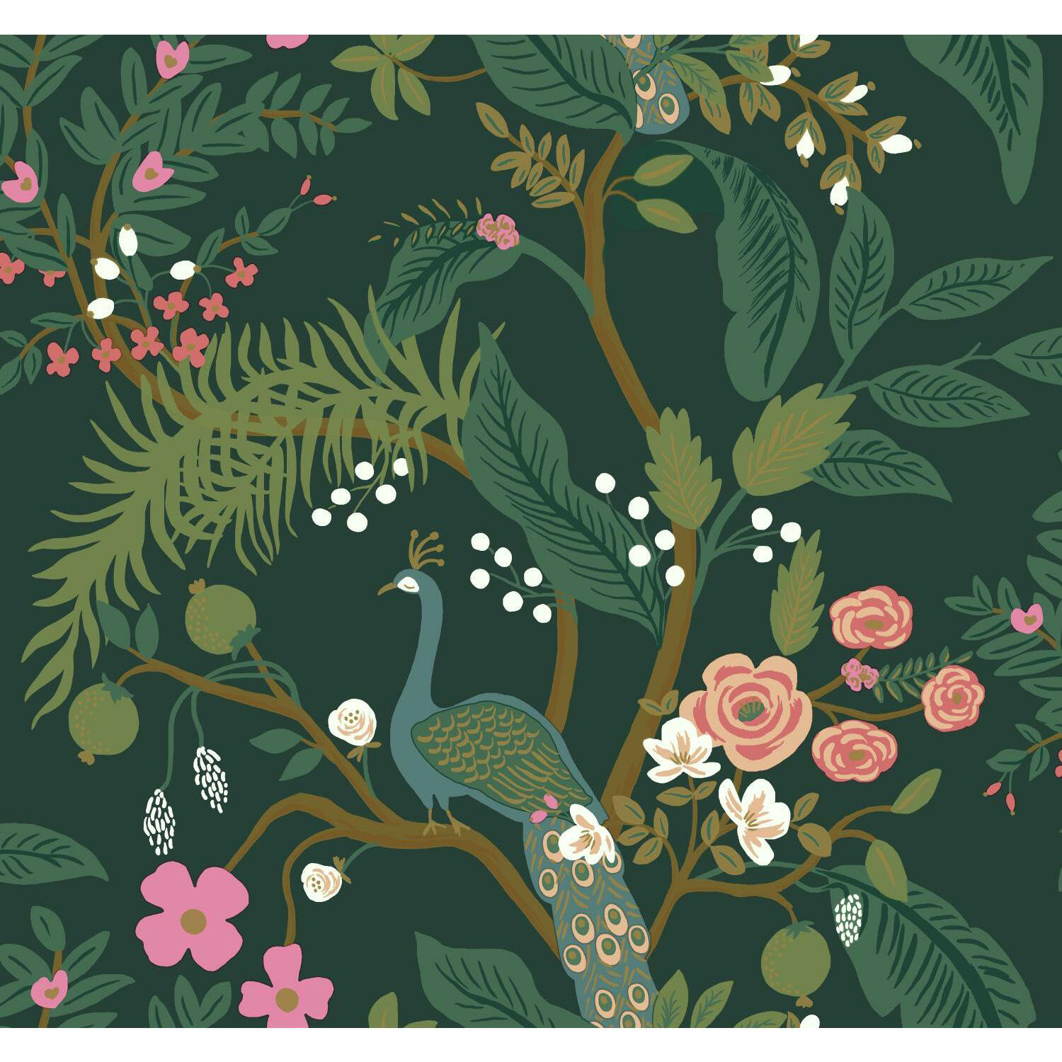 Rifle Paper Co. Peacock Wallpaper Roll, Dark Green