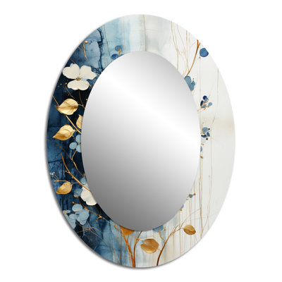 Beige And Gold Minimalism Botanical Serenity - Traditional Oval Wall Mirror