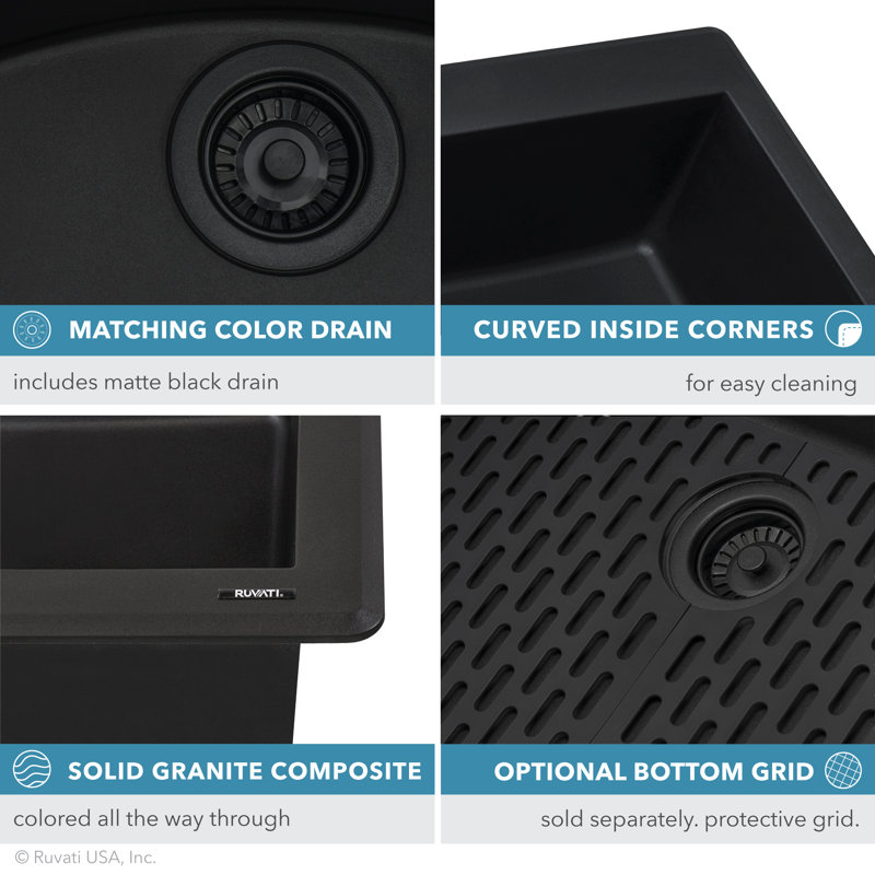 Ruvati 33-inch Undermount Workstation Granite Composite Kitchen Sink, Black