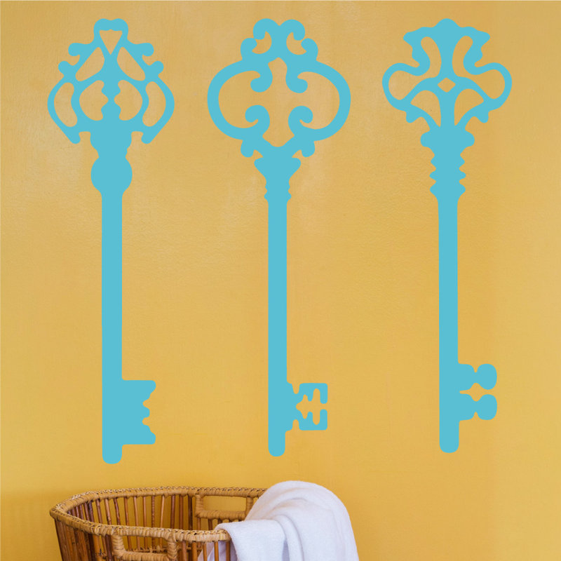 Décalcomanie murale clés squelettes, H 45 po x l 46 po x P 0,01 po, Bleu geyser